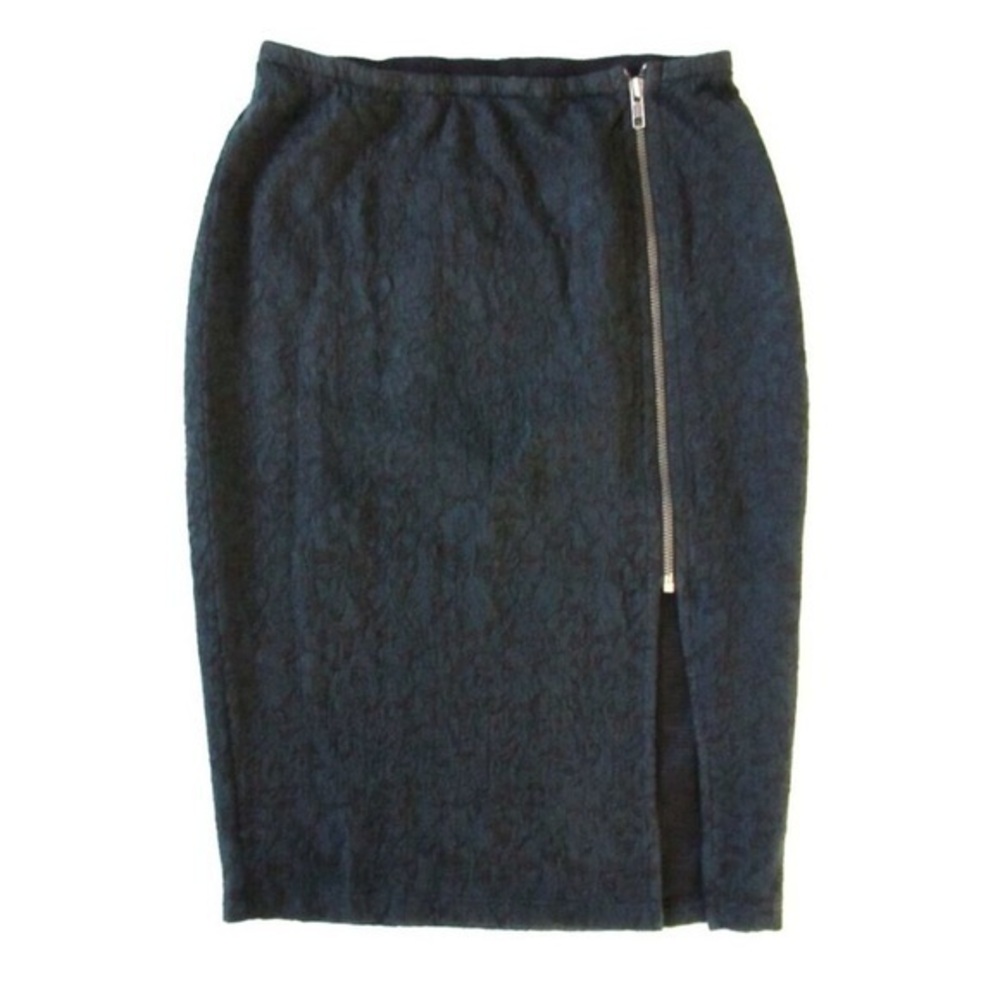 NWT - Michael Stars Tapestry Jacquard Exposed Zip Pencil Skirt (Dark Sequoia,XS)